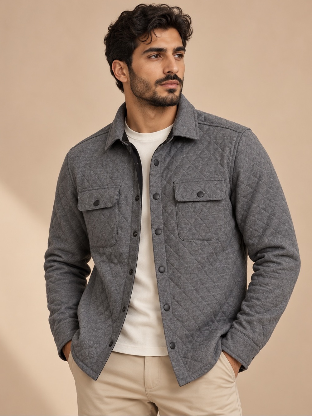 Men’s Gray Quilted Performance Shirt Jacket Size M